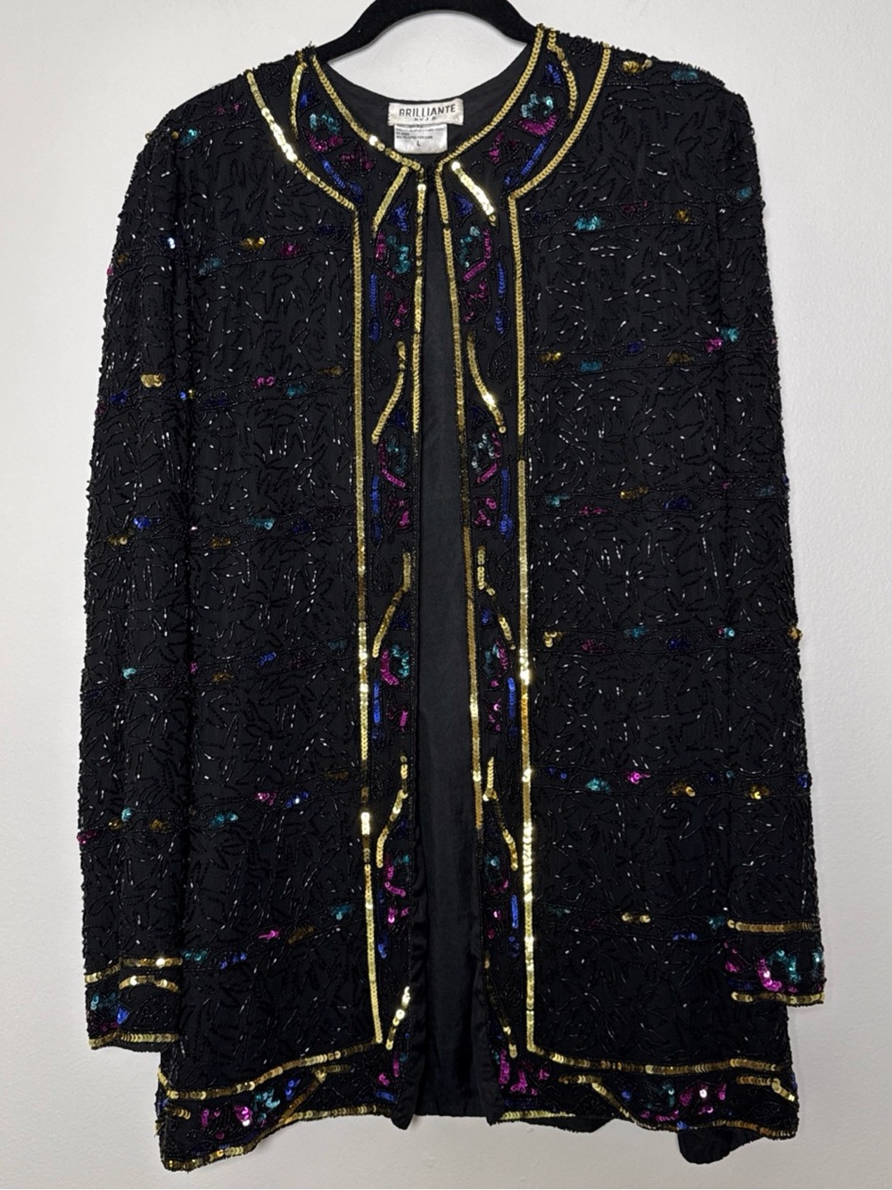 Vtg Brilliante By J.A. Black Multi Silk Evening Jacket Size Large Sequins Beaded
